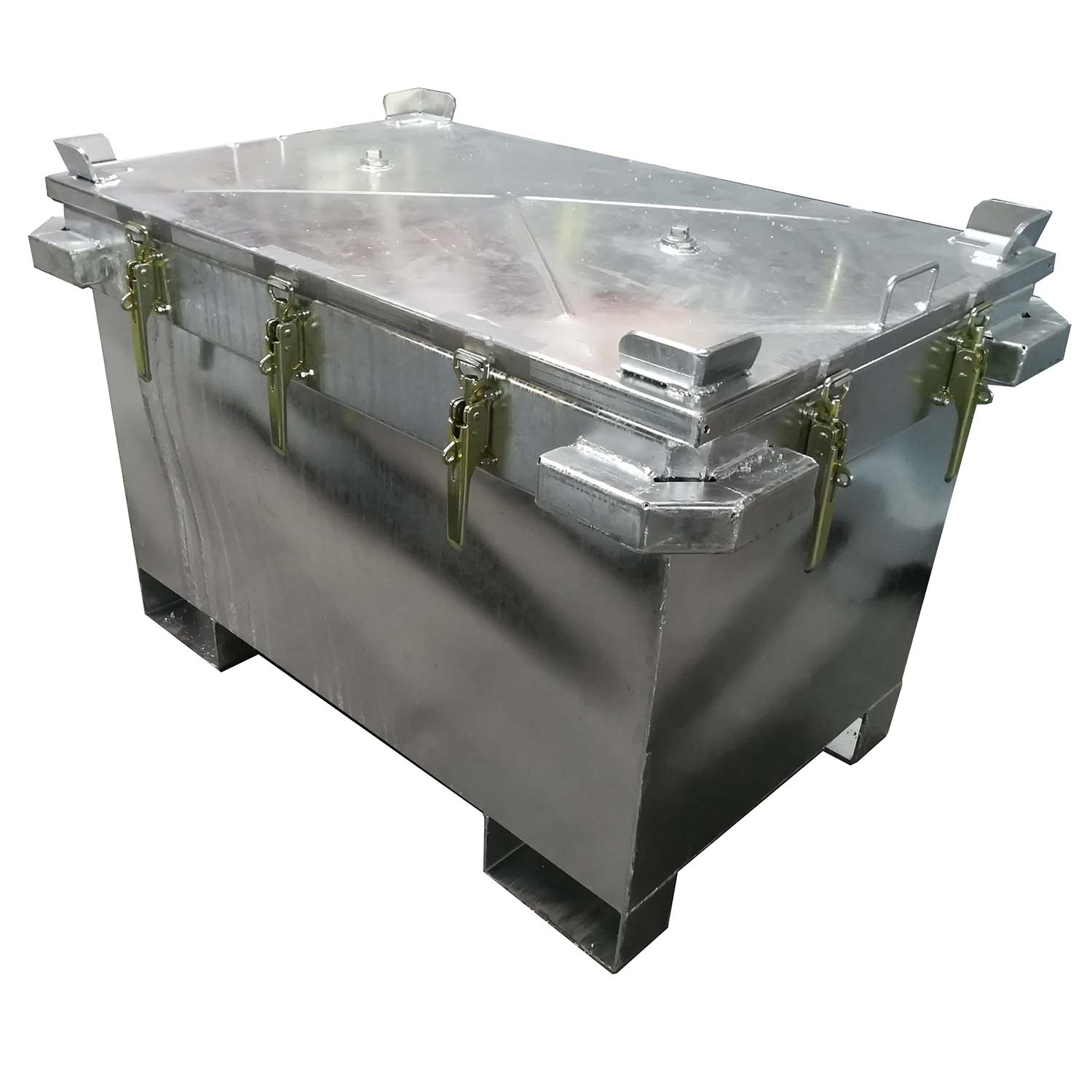 Transportbehälter M-Box X1 aus Stahl, verzinkt, für Lithium-Ionen-Batterien, VG I, mit 10 x PyroBubbles®-Säcke