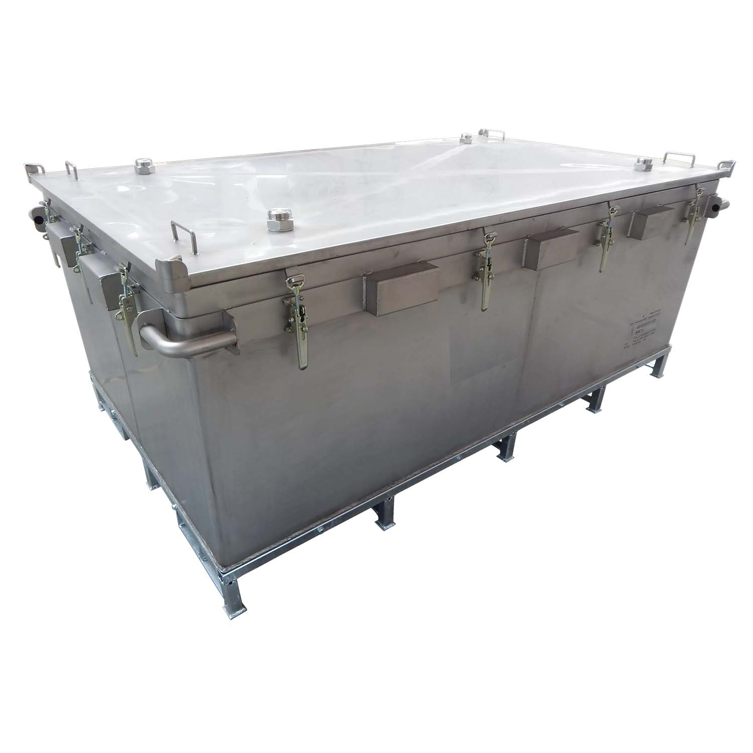 Transportbehälter XXL aus Edelstahl für Lithium-Ionen-Batterien, VG I, mit 50 x PyroBubbles®-Säcke