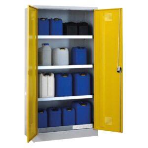 Umweltschrank aus Stahl mit Bodenauffangwanne à 20 l und 3 Wannenböden à 20 l, 500 x 500 x 1950 mm Umweltschrank Produktbild Umweltschrank aus Stahl mit Bodenauffangwanne à 30 l und 3 Wannenböden à 20 l, 1000 x 500 x 1950 mm