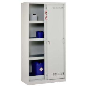 Umweltschrank aus Stahl mit Bodenauffangwanne à 20 l und 3 Wannenböden à 20 l, 500 x 500 x 1950 mm Umweltschrank Produktbild Umweltschrank aus Stahl mit Bodenauffangwanne 30 l und 3 x Regalwanne à 20 l, 1000 x 500 x 1950 mm, Schiebetüren