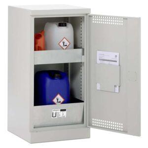 Umweltschrank aus Stahl mit Bodenauffangwanne à 20 l und 3 Wannenböden à 20 l, 500 x 500 x 1950 mm Umweltschrank Produktbild Umweltschrank aus Stahl mit Bodenauffangwanne 30 l und Regalwanne 20 l