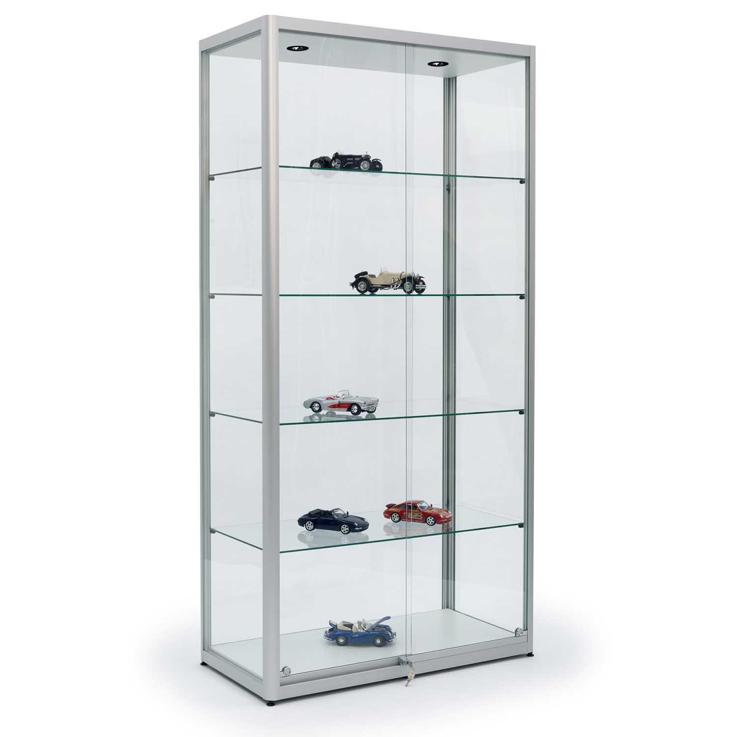 Vitrine LUX aus Aluminium mit integrierter LED-Beleuchtung, Scheiben aus ESG