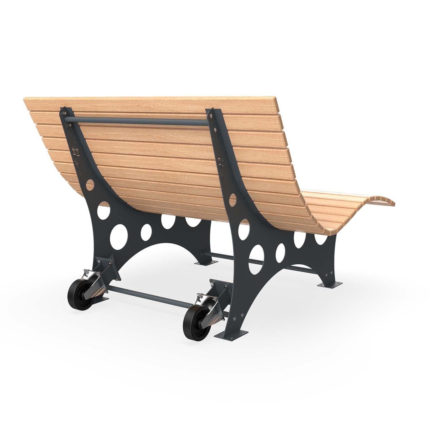 Waldsofa aus Metall mit Holzauflagen aus Lärche, Breite 1500 mm, mit Rollen