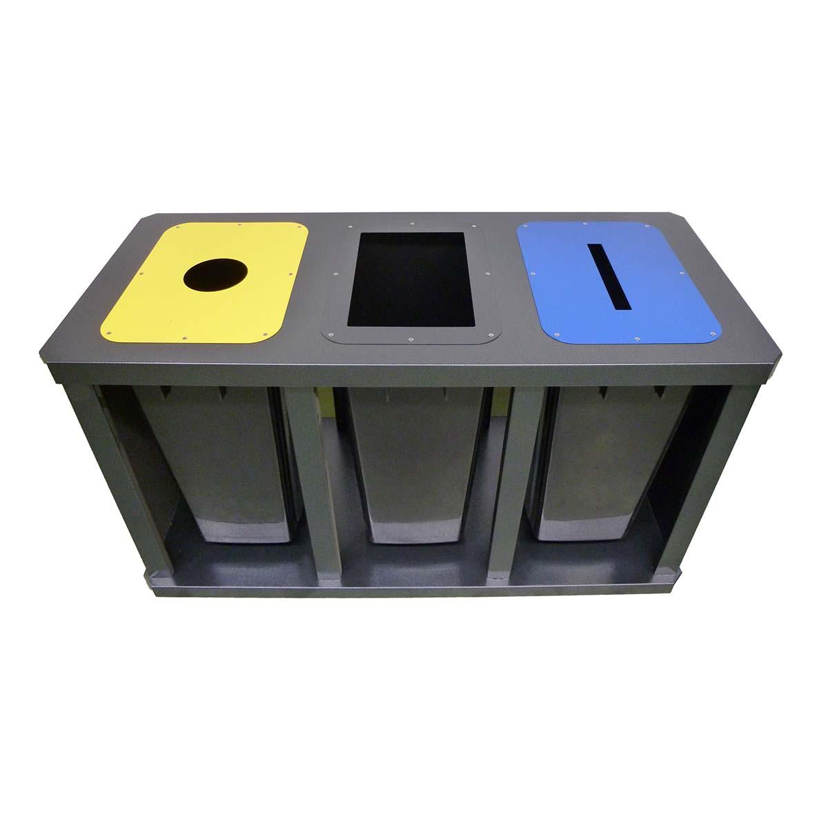 Wertstoffsammelstation aus Stahl, 3er Variante, mit Kunststoffbehältern, Volumen 3 x 58 l