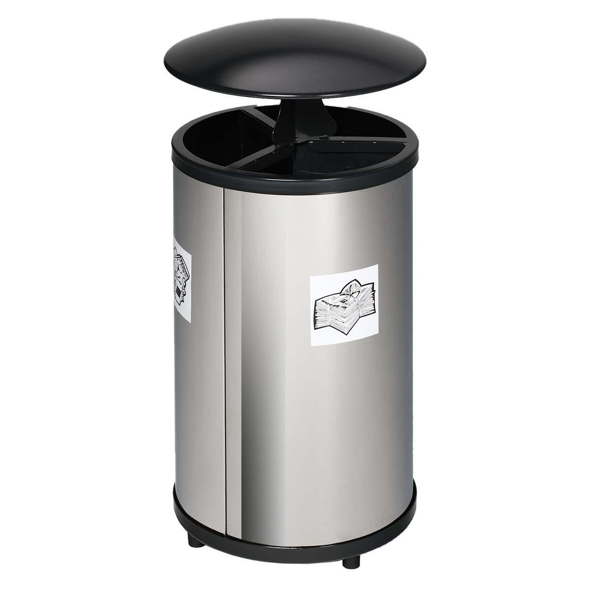 Wertstoffstation aus Edelstahl, 3-fach, mit Dach, Volumen 3 x 30 l