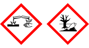 Gefahrenkennzeichnung aggressive Chemikalien und WGK 1 - 3 für Auffangwannen und Gefahrstofflager aus Kunststoff gemäß StawaR